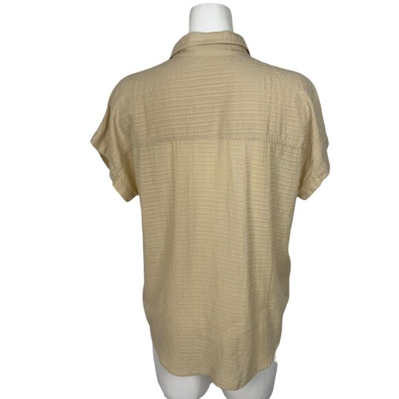 Marine Layer Dana Shirt M Parchment Cream Cap Sleeve Button Front Boxy - Picture 2 of 12